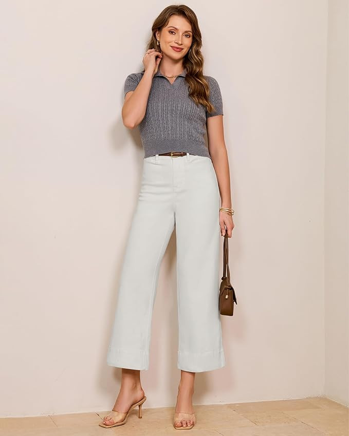 GRAPENT Wide Leg Jeans for Women Cropped Trendy High Waisted Welt Pocket Stretchy Denim Pants Dis... | Amazon (US)