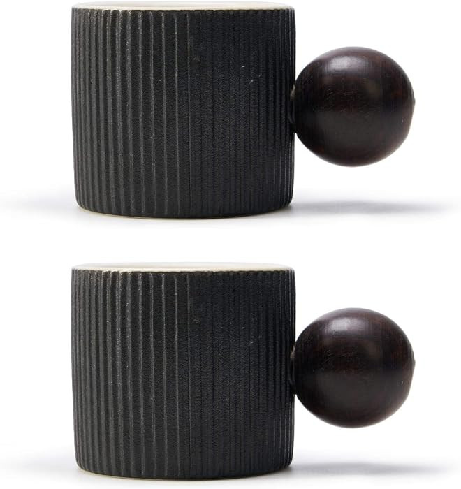 Ceramic Mini Espresso Cups Demitasse Cups with Round Wooden Handle Vertical Stripes Tea Cups (bla... | Amazon (US)