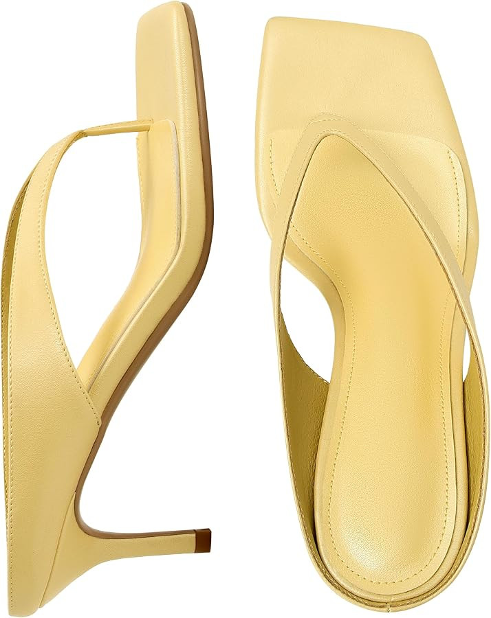 Thong Kitten Heels for Women Square Toe Flip Flop Low Heel Sandals Slip On Slides Comfortable Fas... | Amazon (US)