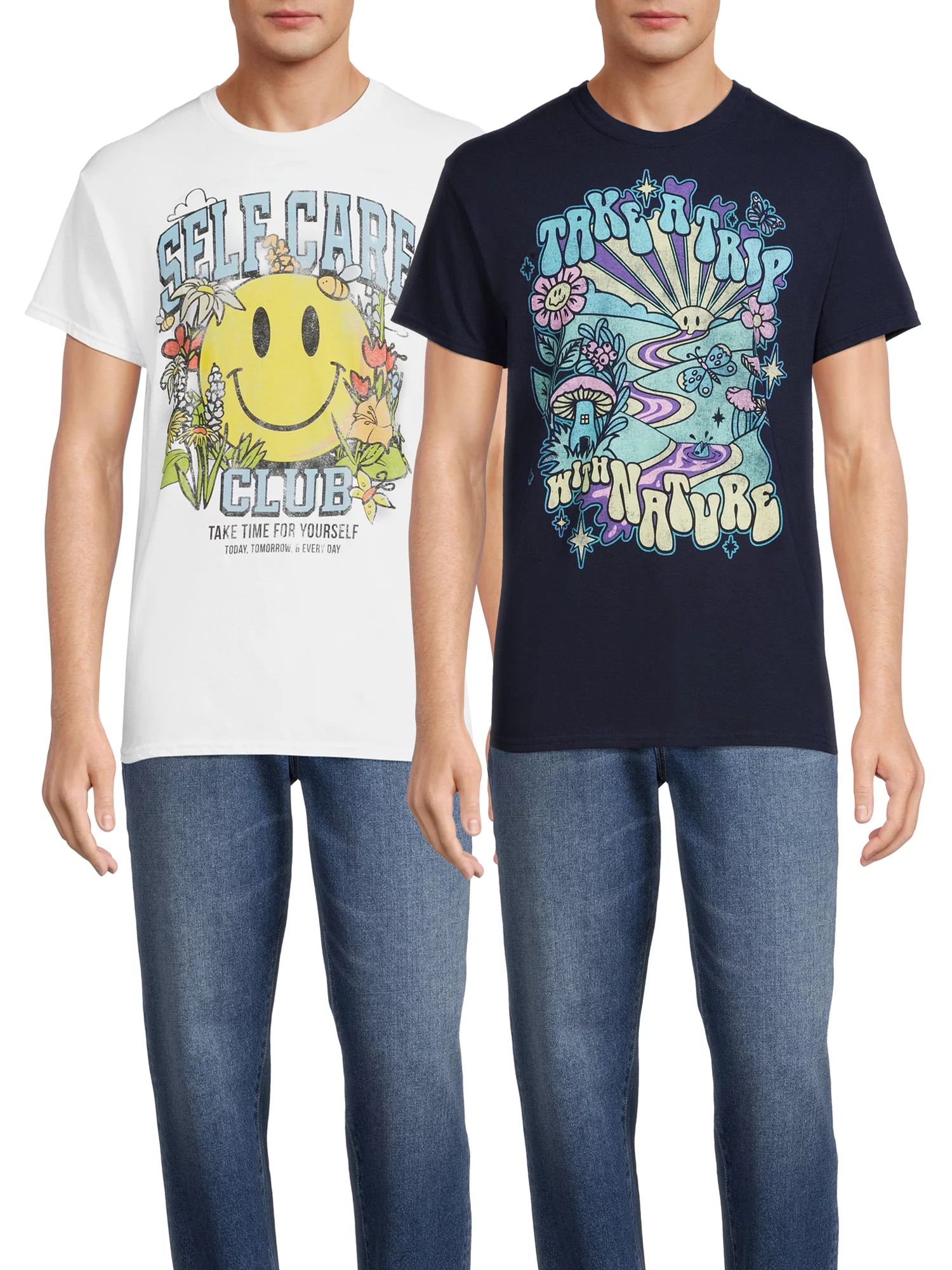 Humor Men's & Big Men's Self Care Club & Take a Trip With Nature Graphic Tees, 2-Pack | Walmart (US)