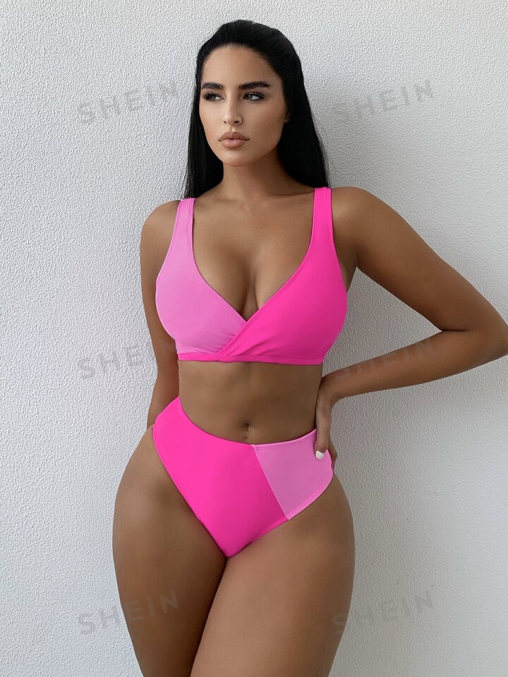 SHEIN Swim Vcay Color Block High Waisted Bikini Swimsuit | SHEIN