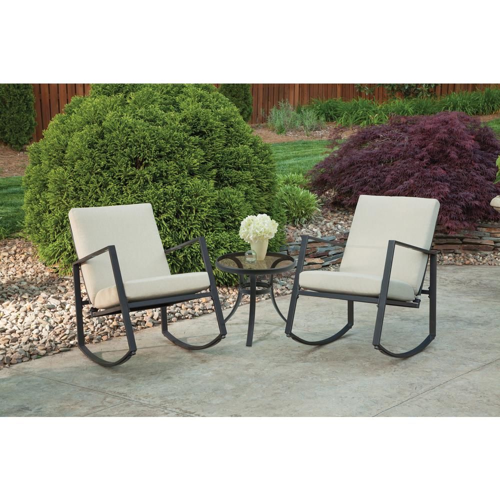 LIBERTY GARDEN Aurora 3-Piece Outdoor Rocking Chair Seating Set with Neutral Cushions SC-K-601-2E... | The Home Depot
