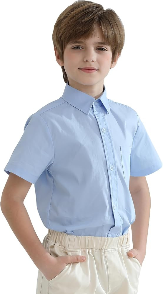2T-16Y Boys' Short Sleeve Button Down Toddler Dress Shirt Oxford Uniform Shirt with Chest Pocket | Amazon (US)