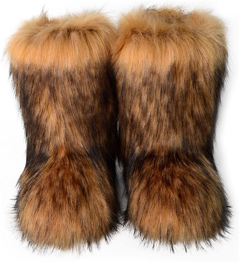 ZSGYCHCY Women's Faux Fur Boots Winter Fuzzy Fluffy Warm Furry Snow Boots Flat Shoes | Amazon (US)