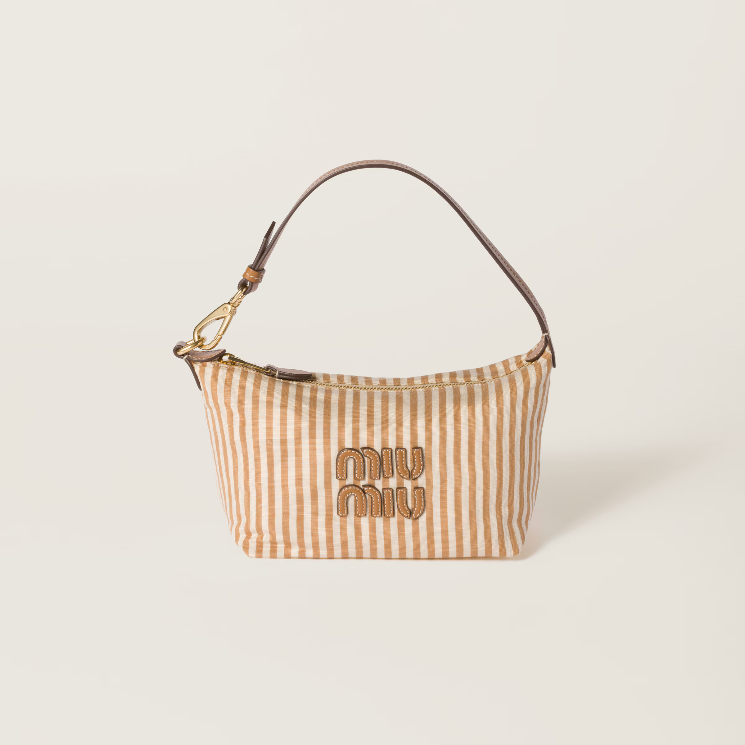 Tan/caramel Jacquard Fabric Pouch With Logo | Miu Miu | Miu Miu US