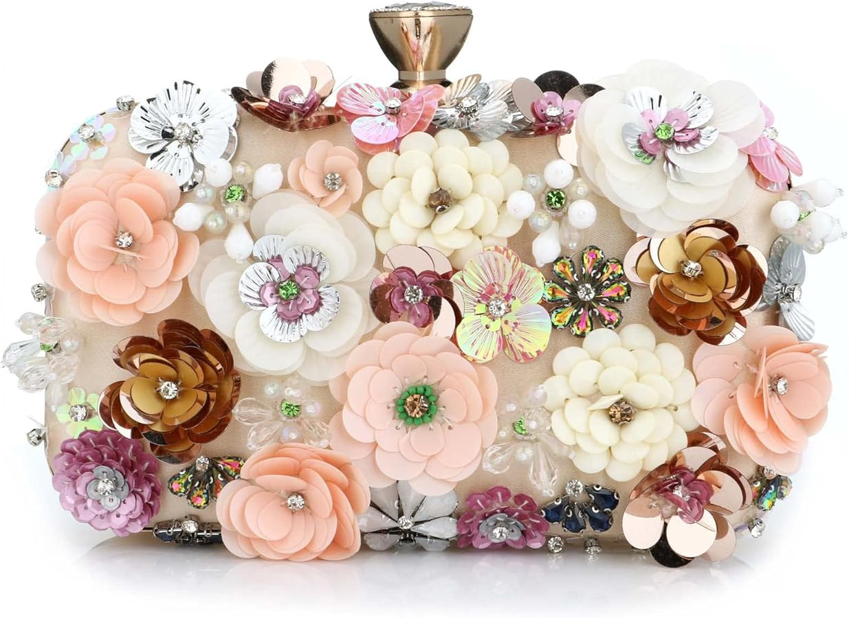 Women's Floral Evening Clutch Bag with Flower Metal Rhinestones for Women Wedding Prom Party 3D S... | Amazon (US)