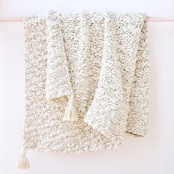 Chunky Marl Knit Throw, Alabaster, 50""x60 | West Elm (US)