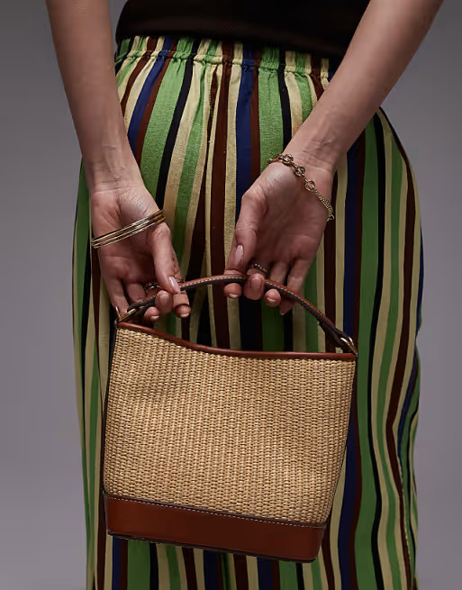 Mango woven structured bucket bag with buckle detail in tan | ASOS | ASOS (Global)