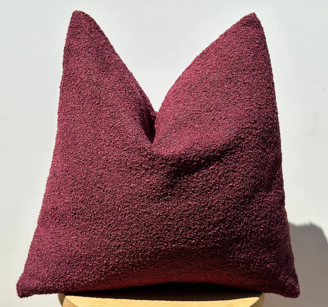 Burgundy Boucle Pillow Cover,textured Soft Burgundy Pillow Cover,boucle Euro Sham,boho Home Decor... | Etsy (US)