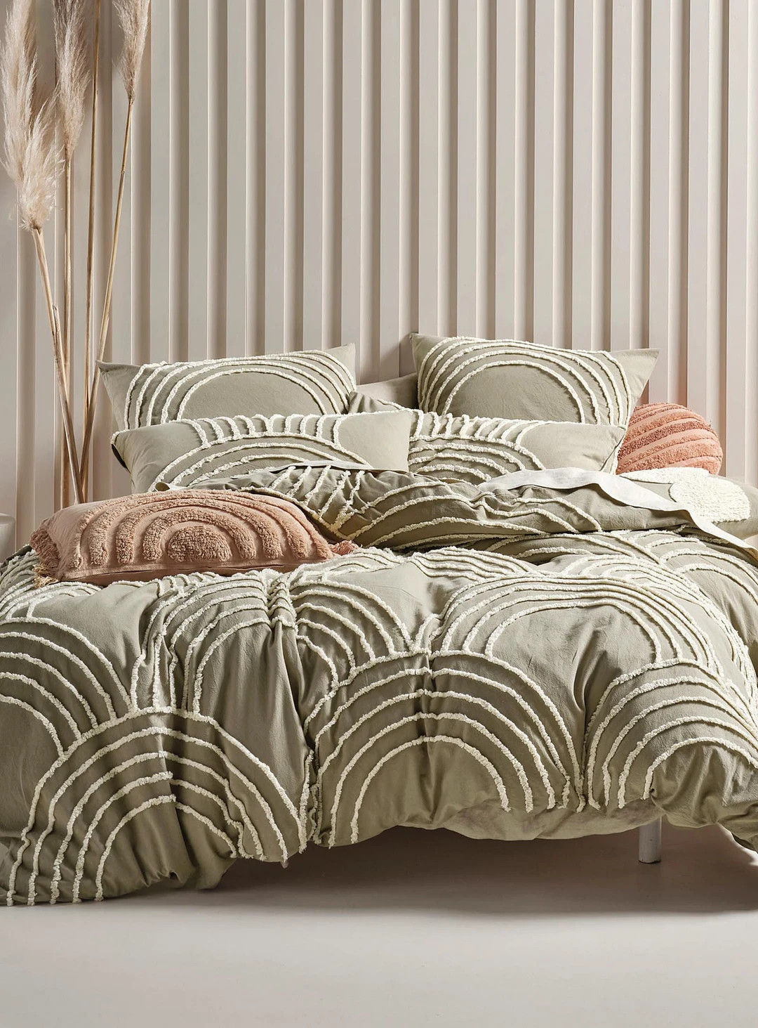 5 Pcs Sage Green Tufted Cotton Duvet Cover Set Boho Bedding - Etsy | Etsy (US)