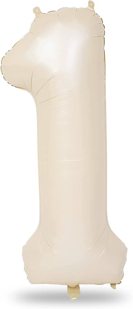 40 Inch Beige Number 1 Balloon for 1st Birthday Decoration, Large Self Inflating Cream Foil Numbe... | Amazon (US)