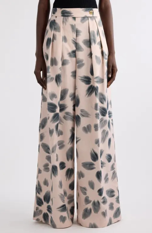 Dries Van Noten Pamplona Floral Pleated Wide Leg Pants in Blush at Nordstrom, Size 4 Us | Nordstrom