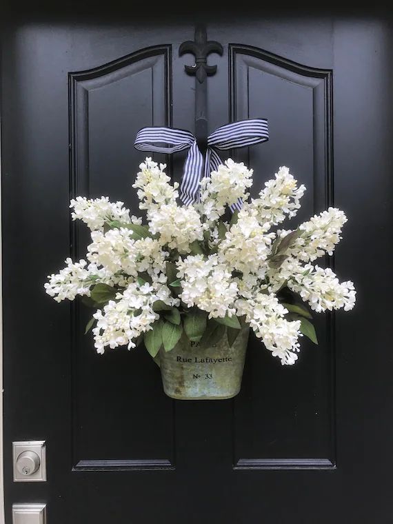 White Lilac Wreaths for Front Door Farmhouse Porch Decor - Etsy | Etsy (US)