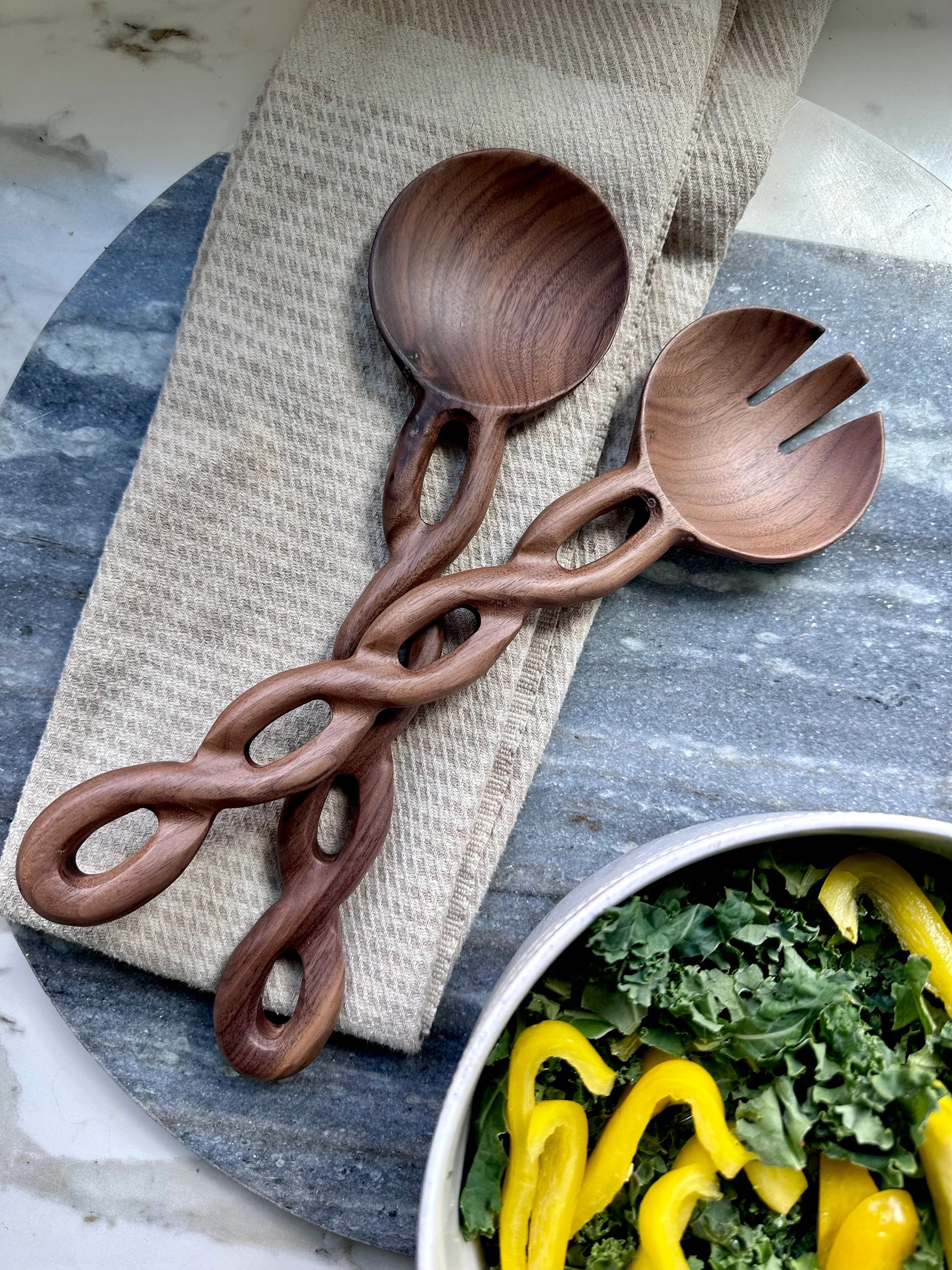 Twisted Wooden Salad Tongs, Kitchen Tongs for Serving, Non-toxic Cooking Tool, Gift for Her or Mo... | Etsy (Global)