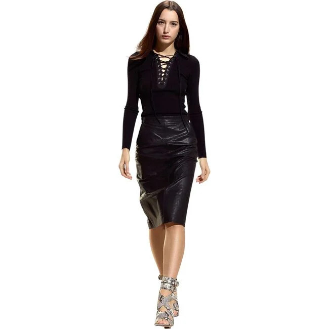 Cynthia Rowley | The London Leather Midi Skirt, (Black, Size 2) | Maisonette | Maisonette