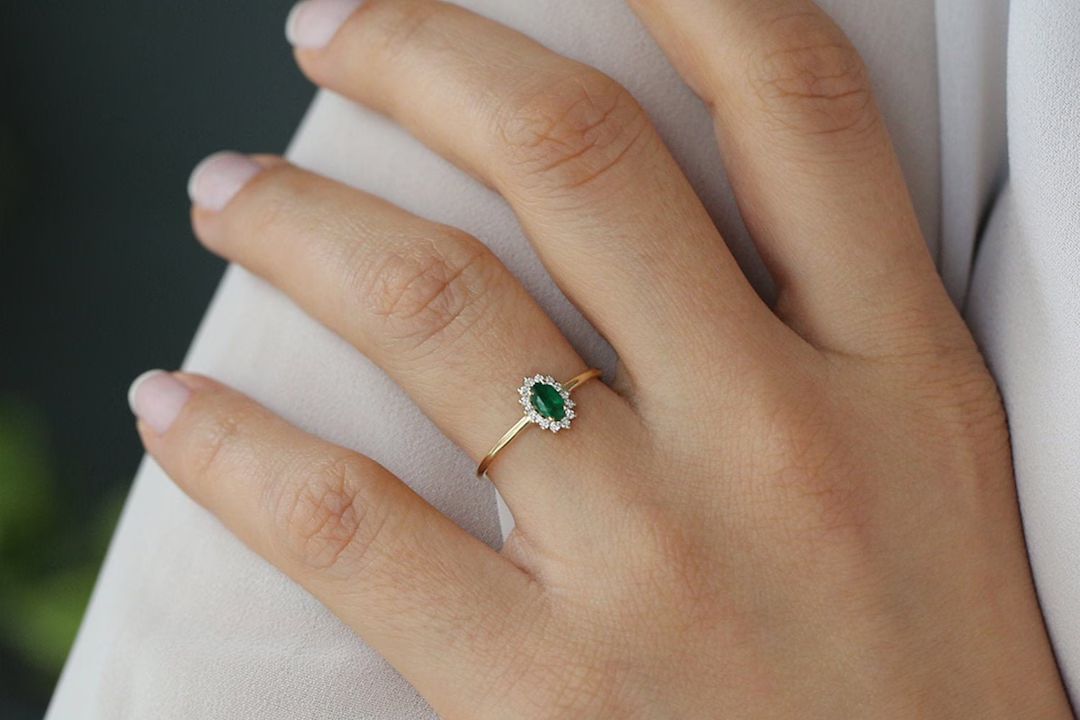 May Birthstone / Emerald Ring / 14k Solid Gold Oval Emerald - Etsy | Etsy (US)