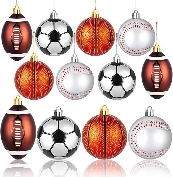 12Pcs Christmas Sport Ball Ornaments, Sports Ornaments Basketball Baseball Football Tennis for Ch... | Amazon (US)