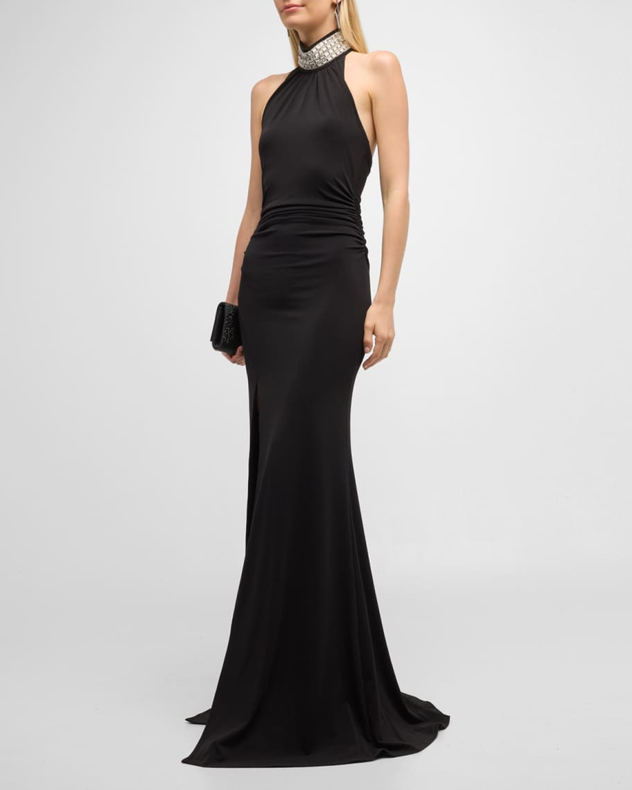 Cinq a Sept Izzy Embellished Turtleneck Sleeveless Gown with Train | Neiman Marcus