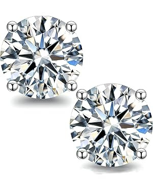 Moissanite Stud Earrings for Women,0.6-4ct 18K White Gold Plated Silver Friction Back and Post fo... | Amazon (US)