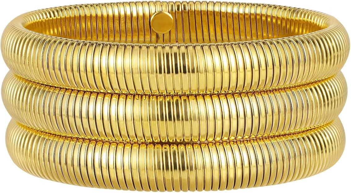 Emibele Gold Bangles Bracelet Set for Women, 18K Gold Plated Chunky Stainless Steel Non Tarnish S... | Amazon (US)