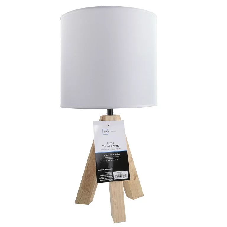 Mainstays Tripod Oak Table Lamp with Classic White Fabric Shade, 16.75"H - Walmart.com | Walmart (US)