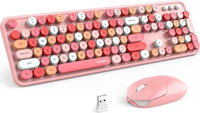 MOFII Wireless Keyboard and Mouse Combo, Pink Wireless Keyboard, 2.4GHz Retro Full Size with Numb... | Amazon (US)