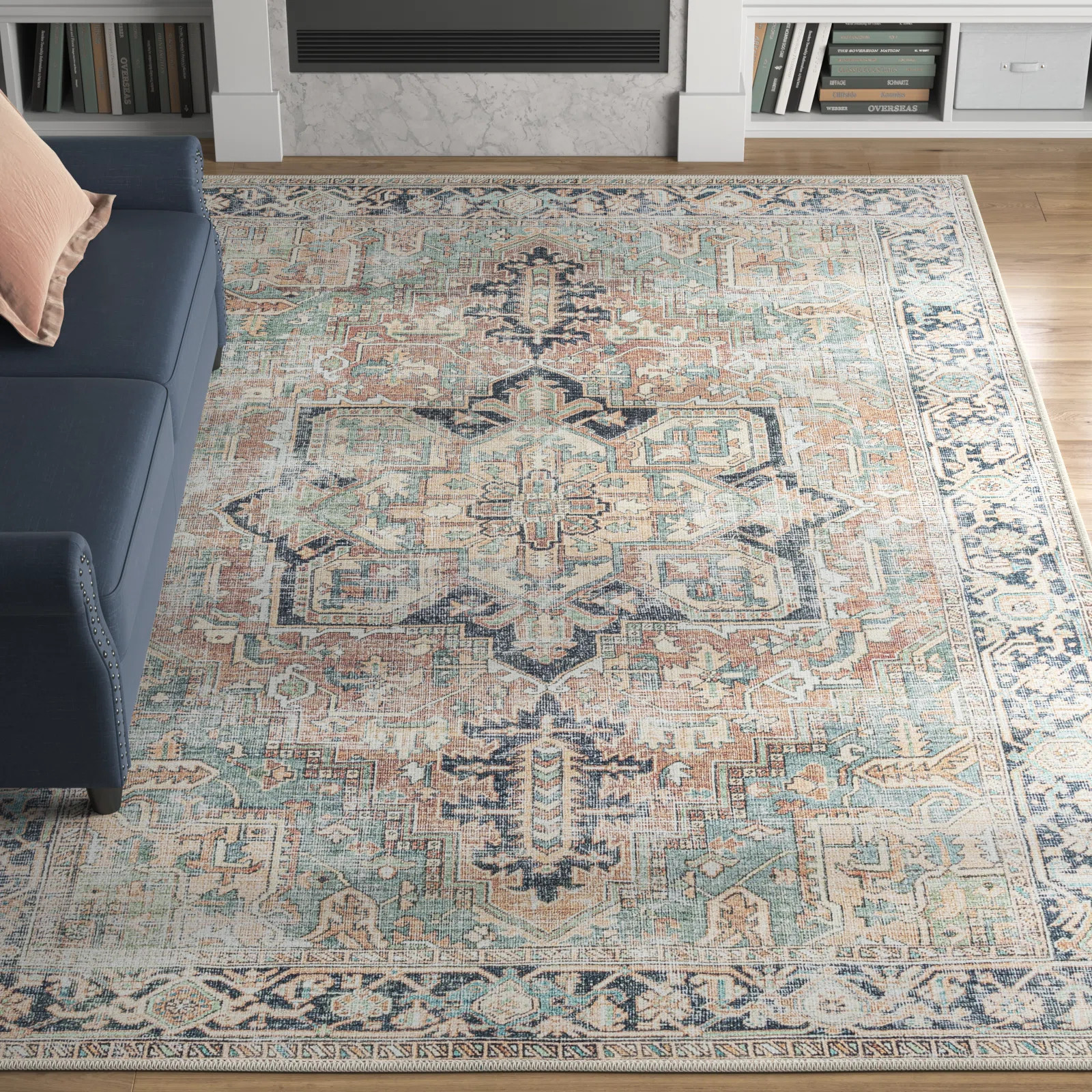 Hodnett Oriental Blue/Ivory Machine Washable Area Rug | Wayfair North America
