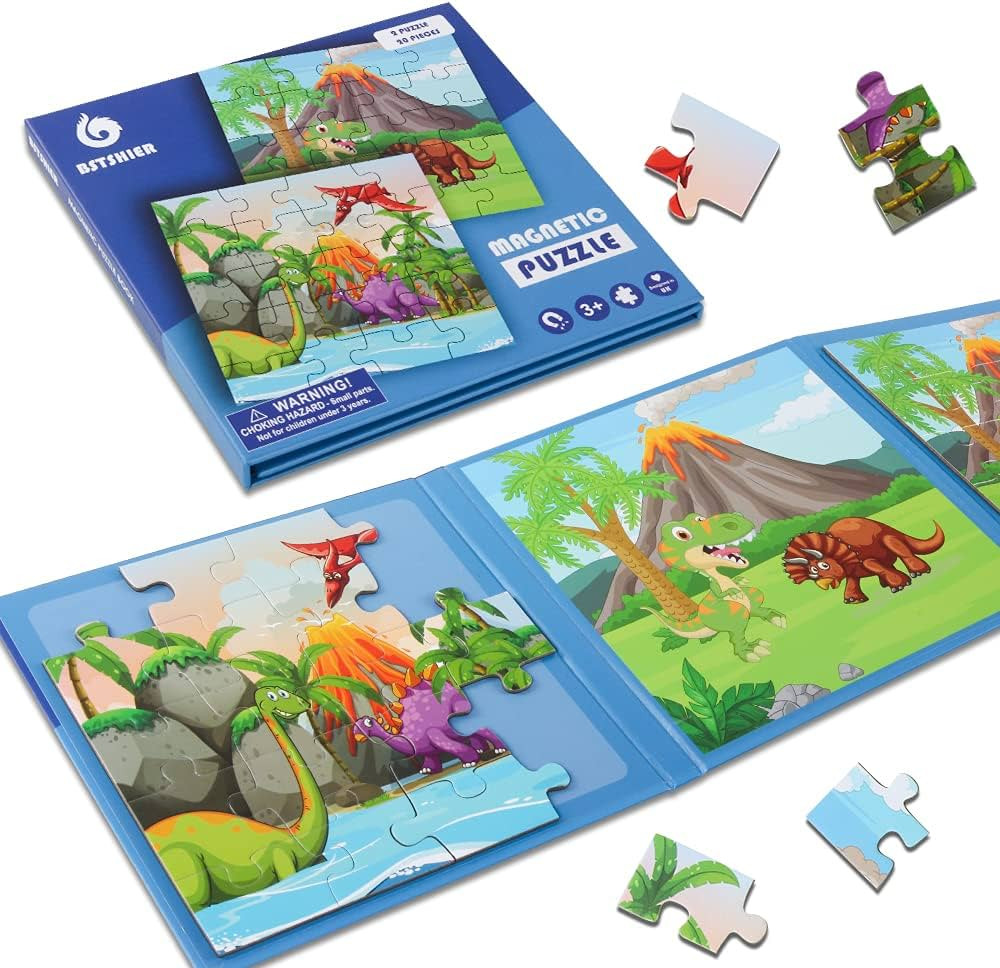 BST SHIER Magnetic Puzzles for Kids Ages 3 4 5 6, TWO-20 Piece Dinosaurs Wooden Jigsaw Puzzles Bo... | Amazon (US)
