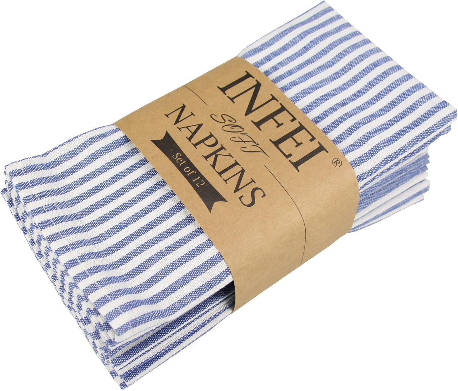 Plain Striped Cotton Linen Blended Dinner Cloth Napkins - Set of 12 (17 x 17 inches) - for Events... | Amazon (US)