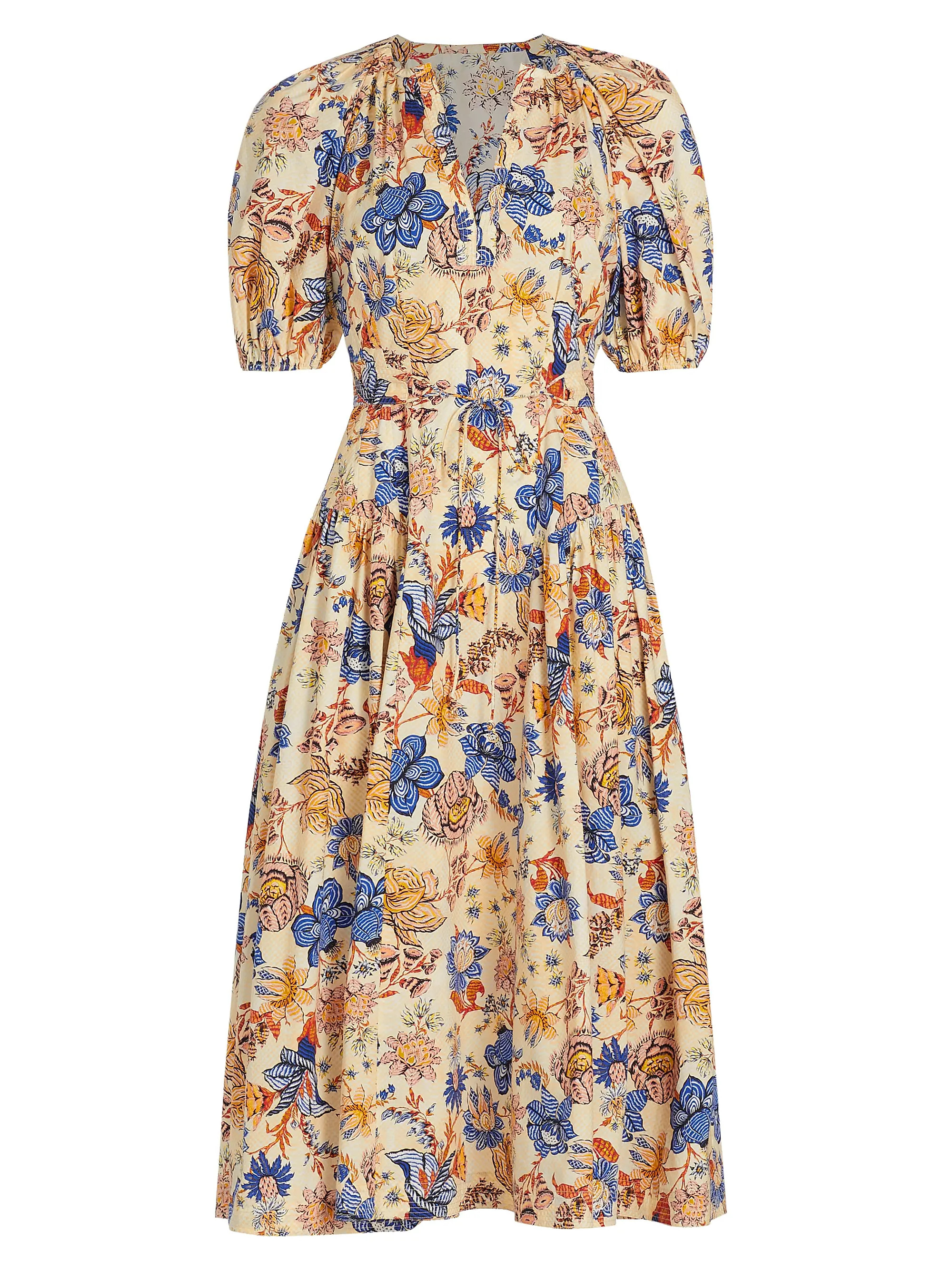 Carina Floral Cotton Tie-Waist Midi-Dress | Saks Fifth Avenue