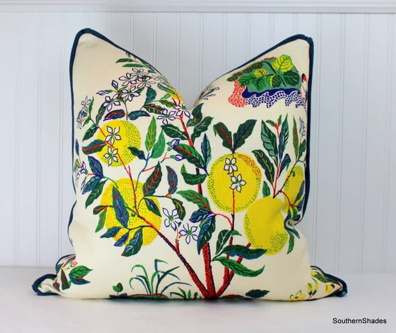 One or Both Sides - ONE High End Schumacher Indoor Linen Citrus Garden Primary/Pool/Lime/Garden P... | Etsy (US)