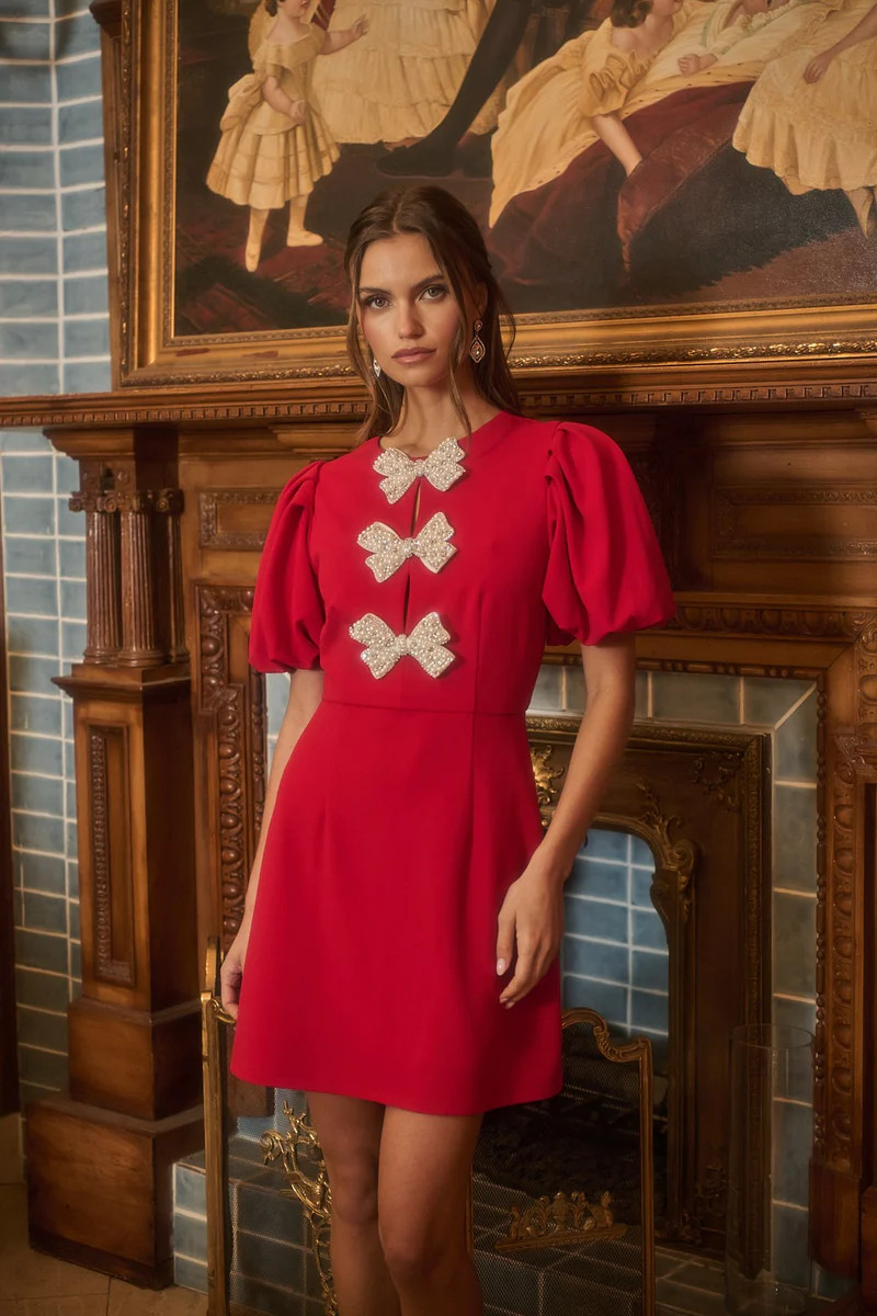 Cherry Belle Pearl Bow Mini Dress | Sugarlips