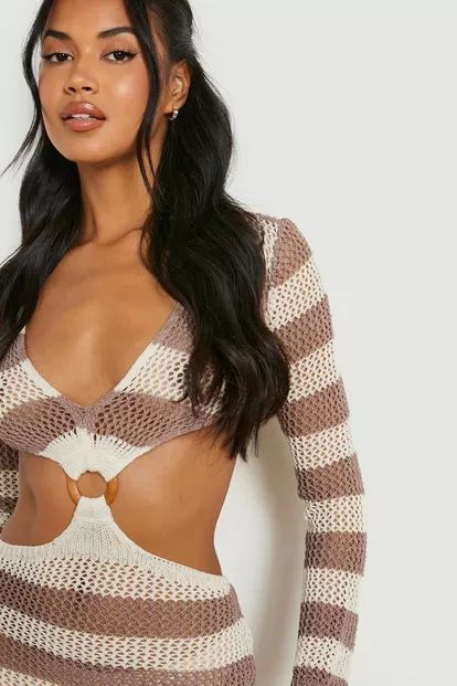 Stripe Crochet O Ring Beach Dress | Boohoo.com (US & CA)