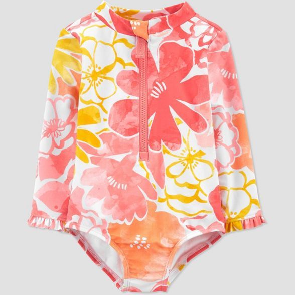 Baby Girls' Floral Print Long Sleeve One Piece Rash Guard - Just One You® made by carter's Pink | Target