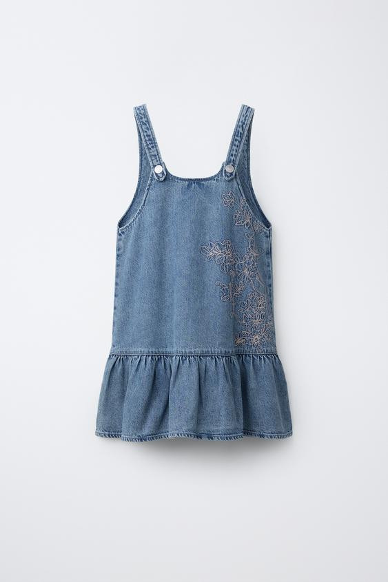 EMBROIDERED FLORAL DENIM DRESS | Zara US