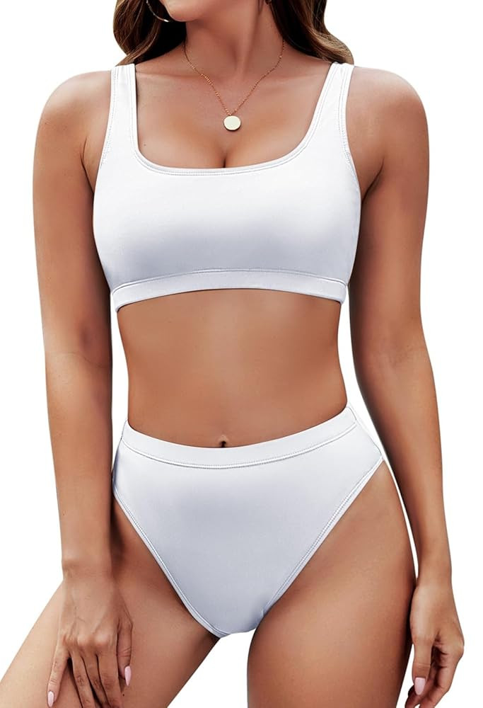 Pink Queen Women's Crop Top High Waisted Cheeky Bikini Set Two Piece Swimsuits | Amazon (US)