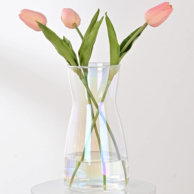 8 inch Iridescent Glass Flower Vases for Centerpiece Table Home Indoor Desk Decor,Ins Modern Boho... | Amazon (US)