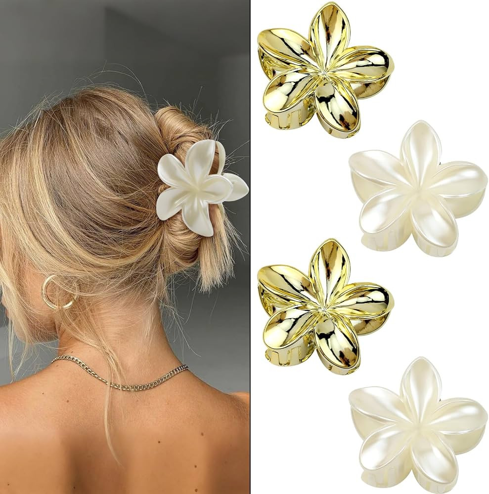 Gold Flower Hair Clips Cream Claw Clips for Thick Hair for Women | Amazon (US)