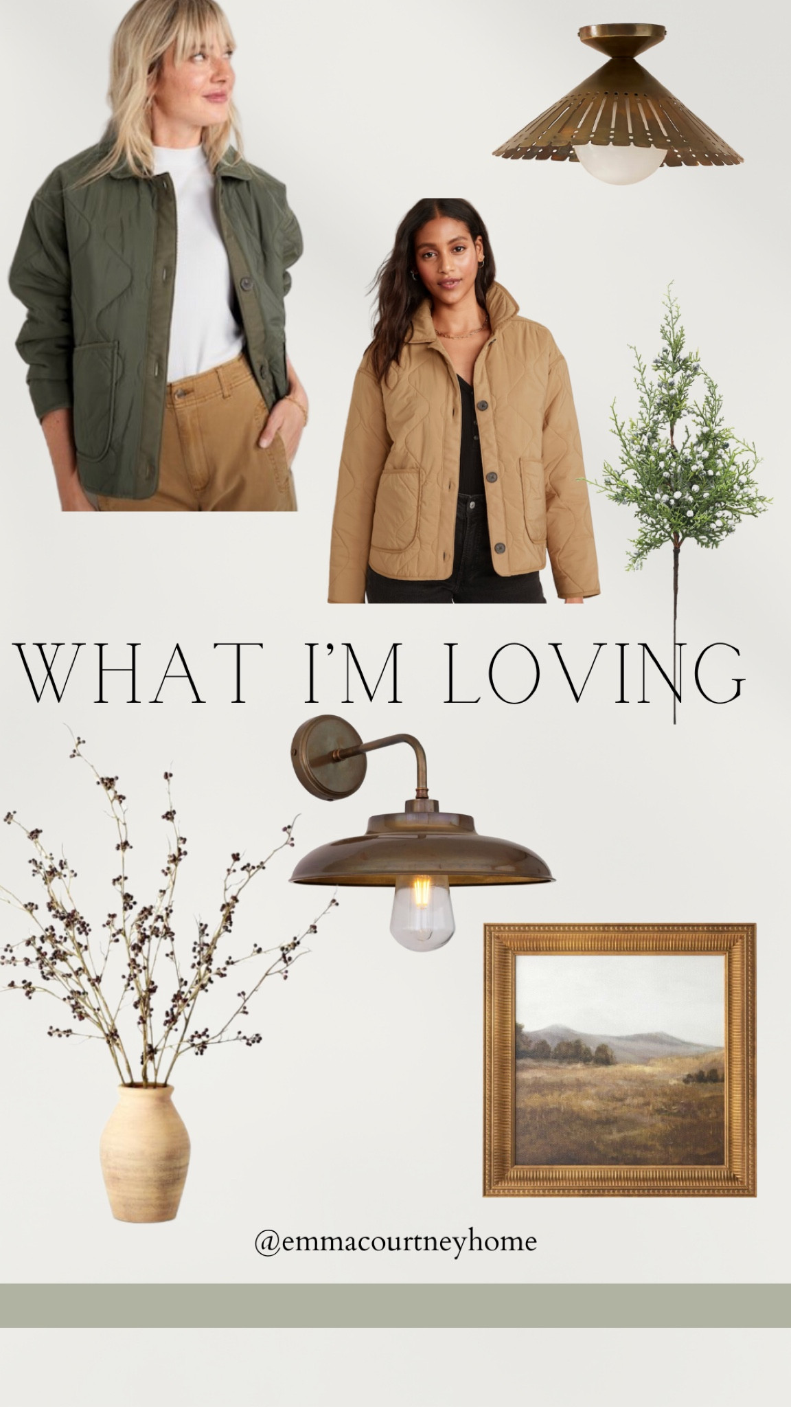 Quilted jacket (Canadian linked as “similar”) brass sconce, art, berries, target, old navy 

#LTKSeasonal #LTKsalealert #LTKhome
