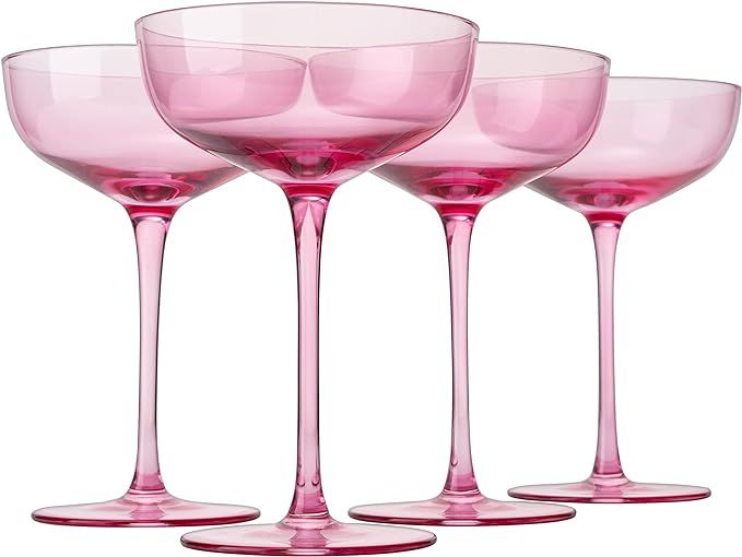 The Wine Savant Colored Coupe Glass | 7oz | Set of 4 Valentines Day Colorful Champagne & Cocktail... | Amazon (US)