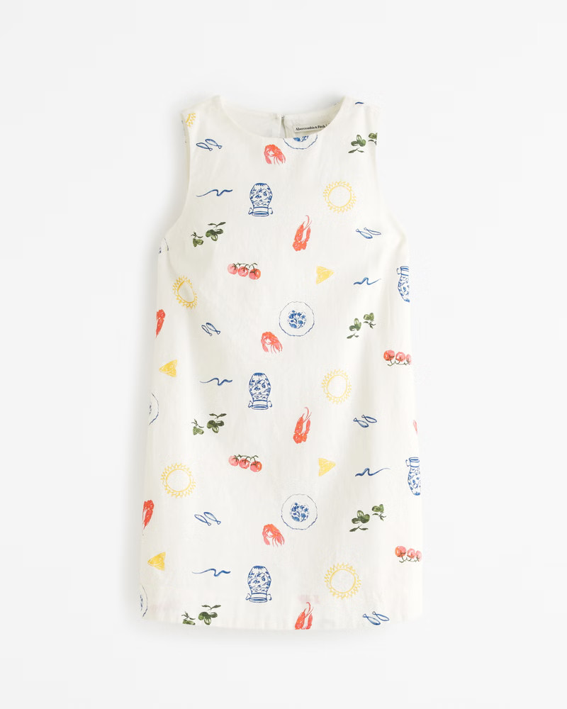 Abercrombie & Fitch Women's High-Neck Linen-Blend Mini Dress in Cream Pattern - Size XXS TALL | Abercrombie & Fitch (US)