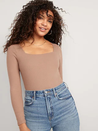 Long-Sleeve Square-Neck Rib-Knit Bodysuit for Women | Old Navy (US)