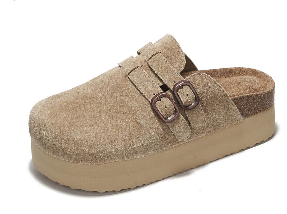 100% Genuine Leather Platform Sandals Women - Boston Clogs for Women - Memory Foam Women's Mules ... | Amazon (US)