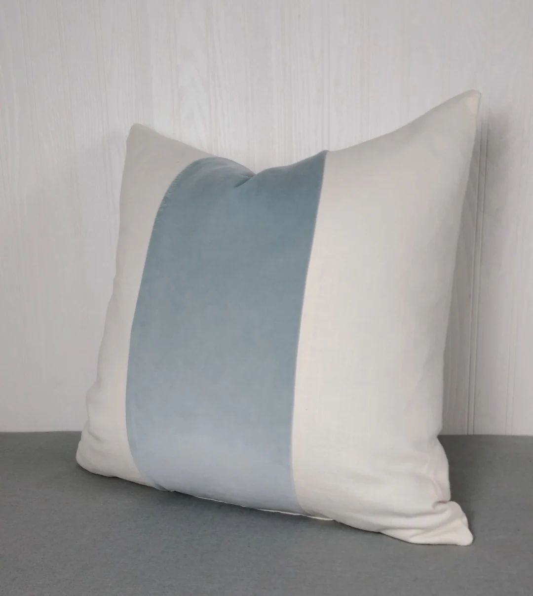 Blue Pillow Cover Color Block Tri Panel Light Blue Velvet and - Etsy | Etsy (US)