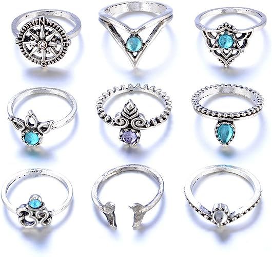 DDLBiz 9pcs/Set Women Vintage Bohemian Silver Stack Rings Above Knuckle Rings Set Jewelry Gift (S... | Amazon (US)