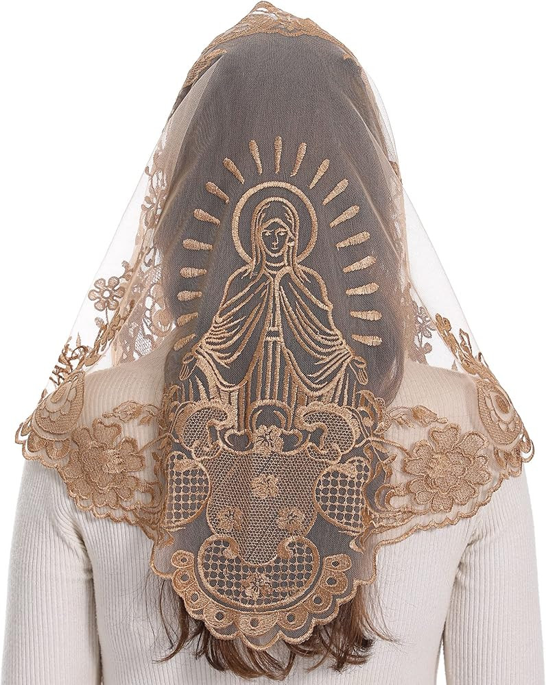 Bozidol Catholic Lace Mantilla Veil - Marian Apparitions Embroidery Spanish Church Mass Scarf Cha... | Amazon (US)