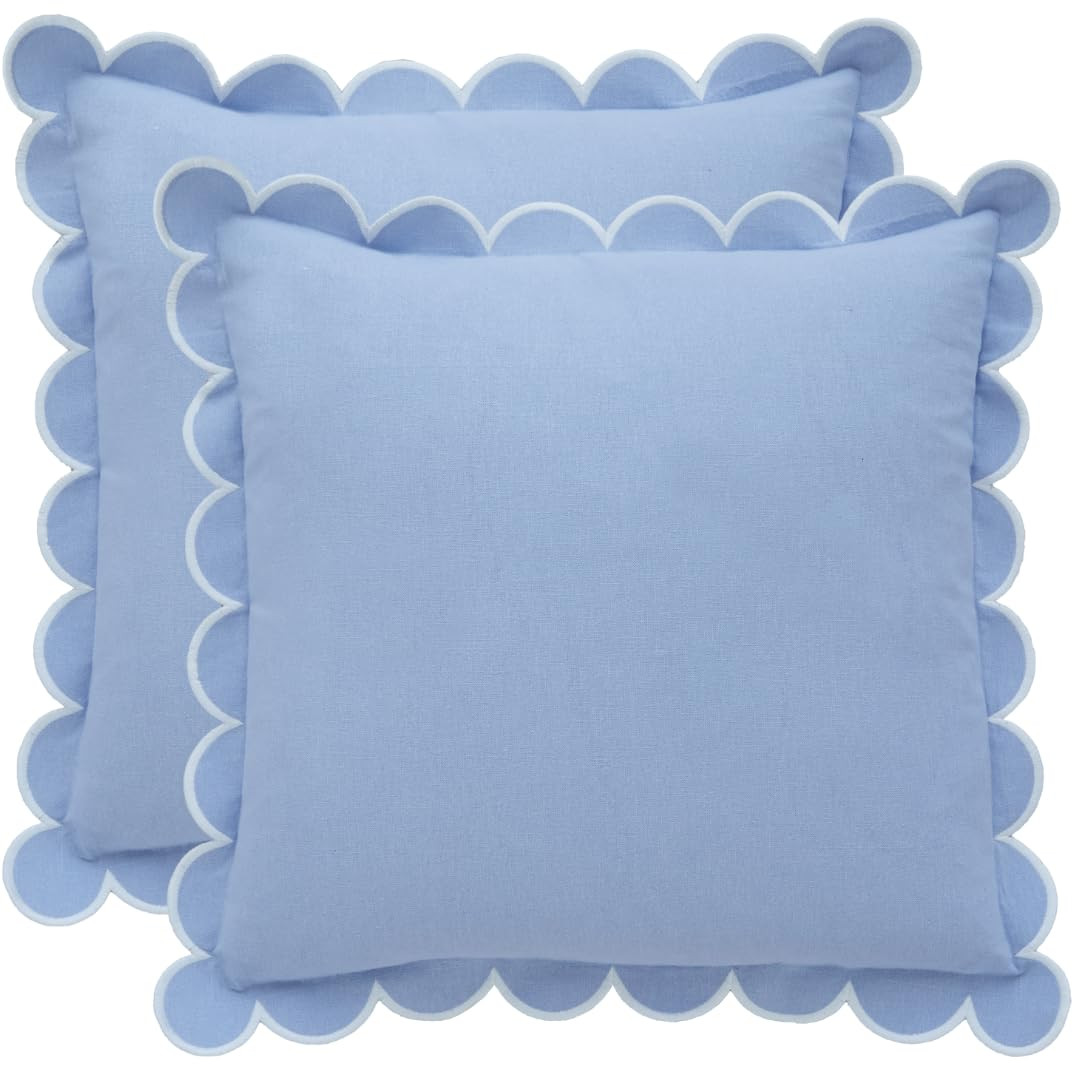 Blue Scalloped Pillow Cover - Set of 2-18 x 18 Inch - Scallop Pillow Cover - Scalloped Pillows - ... | Amazon (US)