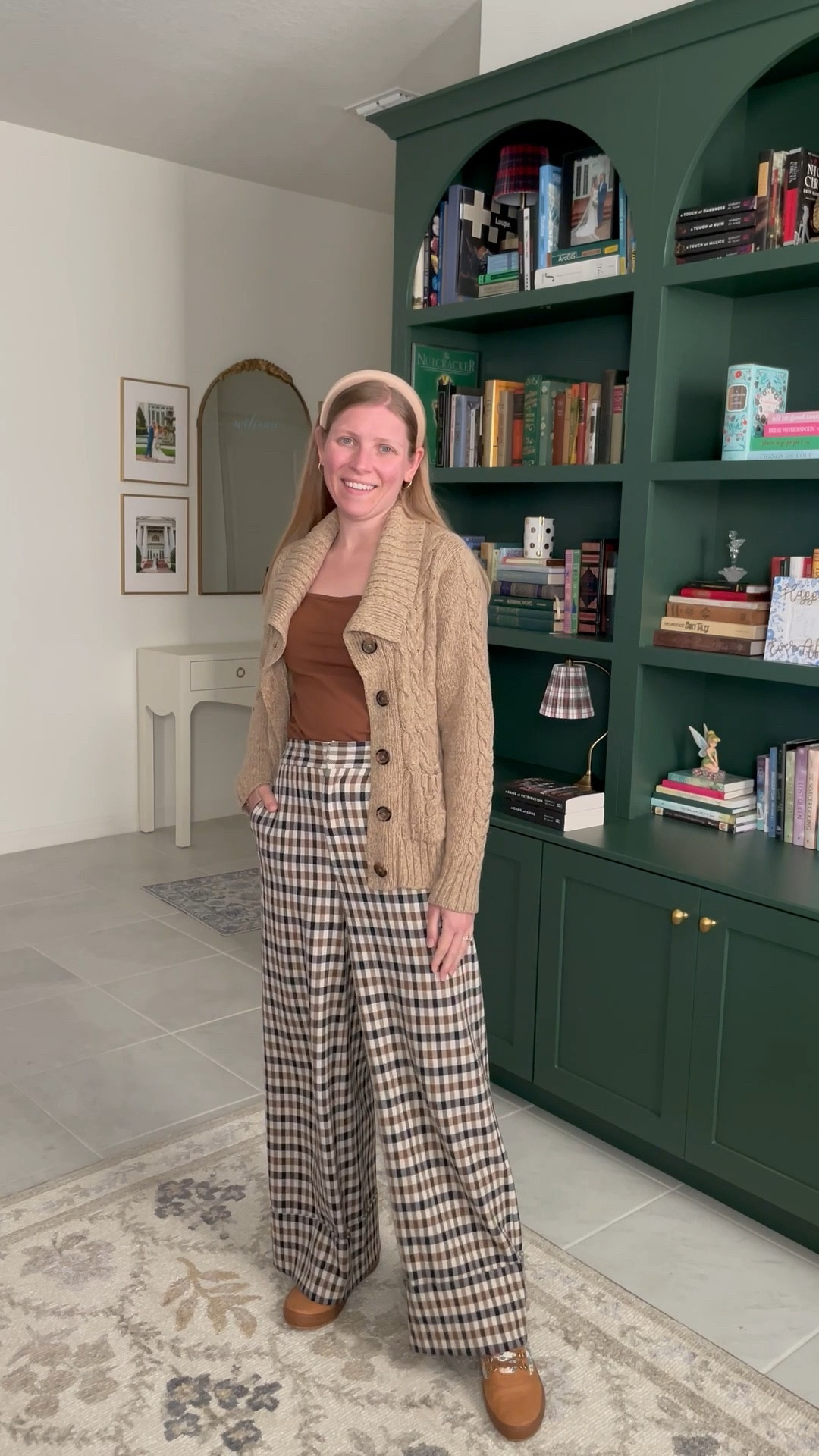 Winter work outfit inspo featuring a fisherman cardigan  