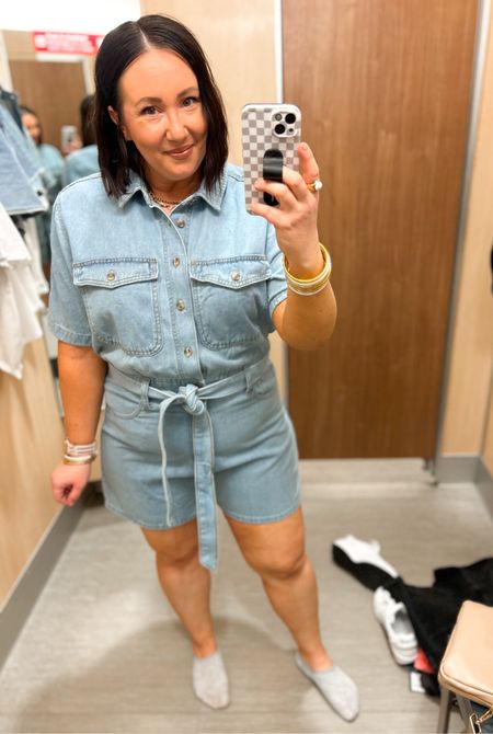 I was hoping this denim romper would look cute but it does not fit well with my curves at all!  Sized up to a 16. Very tight on the bottom and too oversized at the top. Also would love the material to be thinner and more flexible. This definitely feels more like a thicker denim material. Not the most comfortable IMO!  

#LTKmidsize #LTKsalealert #LTKSeasonal