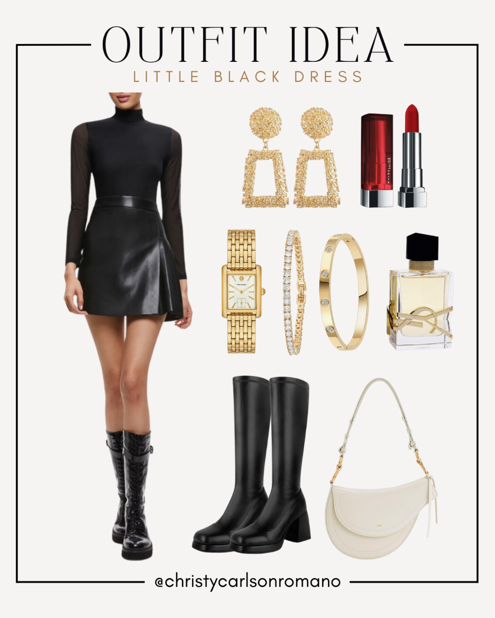 You can never go wrong with a sleek LBD! Elevate it with knee-high boots, a white crossbody bag, and dainty gold accessories. Love this for a chic date night or night out with my friends!
#amazonfinds #fashioninspo #transitionalstyle #outfitidea #littleblackdress

#LTKStyleTip #LTKShoeCrush #LTKSeasonal
